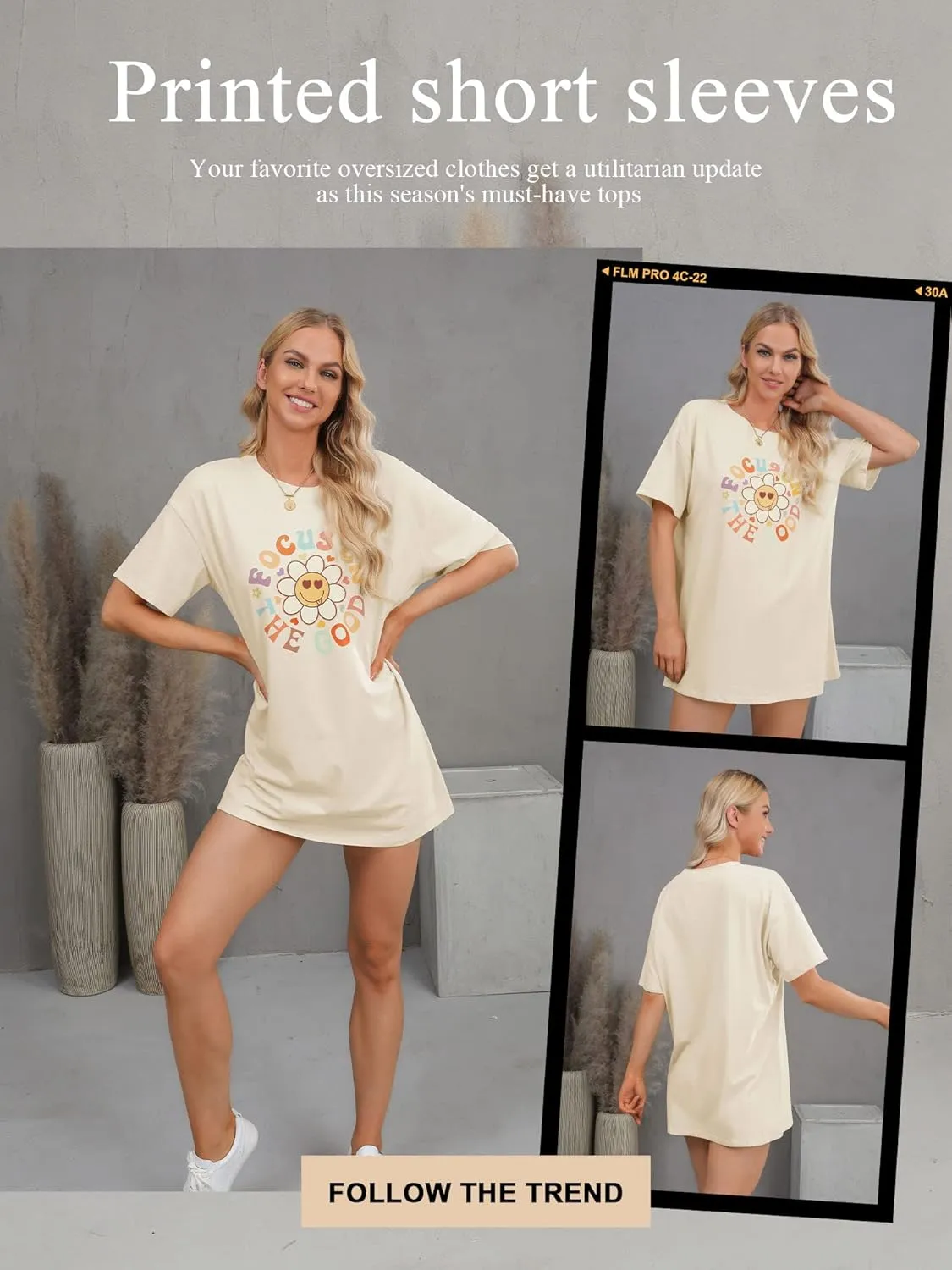 Focus On The Good Oversized Graphic T-Shirts Women Daisy Cute Flower Trendy Girls Preppy Shirt