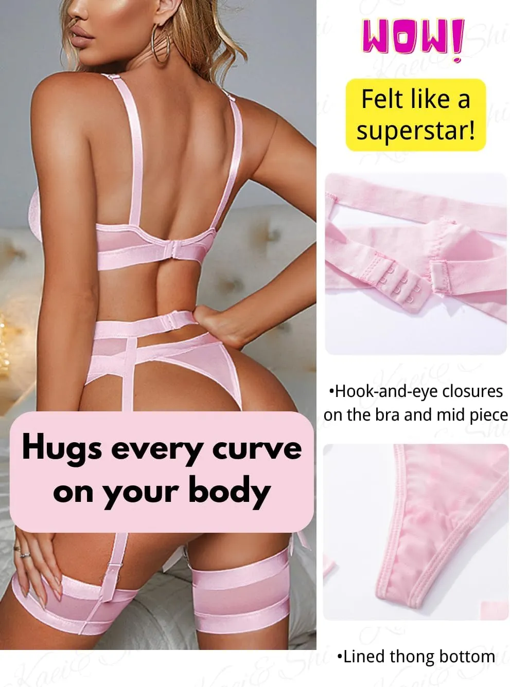 Garter Lingerie for Women,Sexy Lace Lingerie,Sheer Matching 4 Piece Lingerie Set