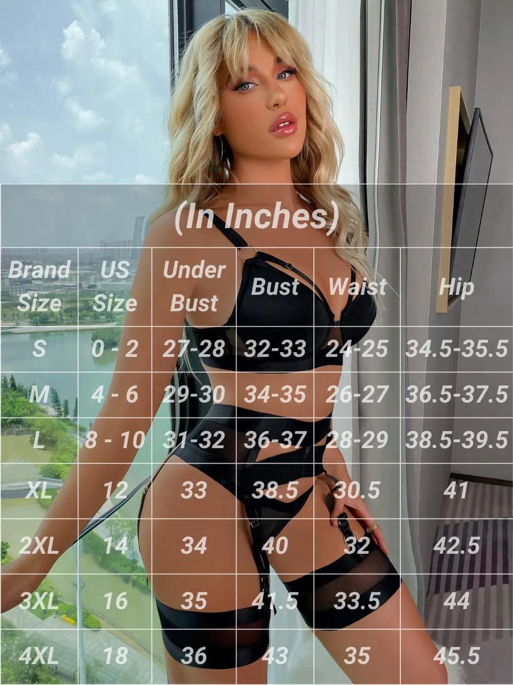 Garter Lingerie for Women,Sexy Lace Lingerie,Sheer Matching 4 Piece Lingerie Set