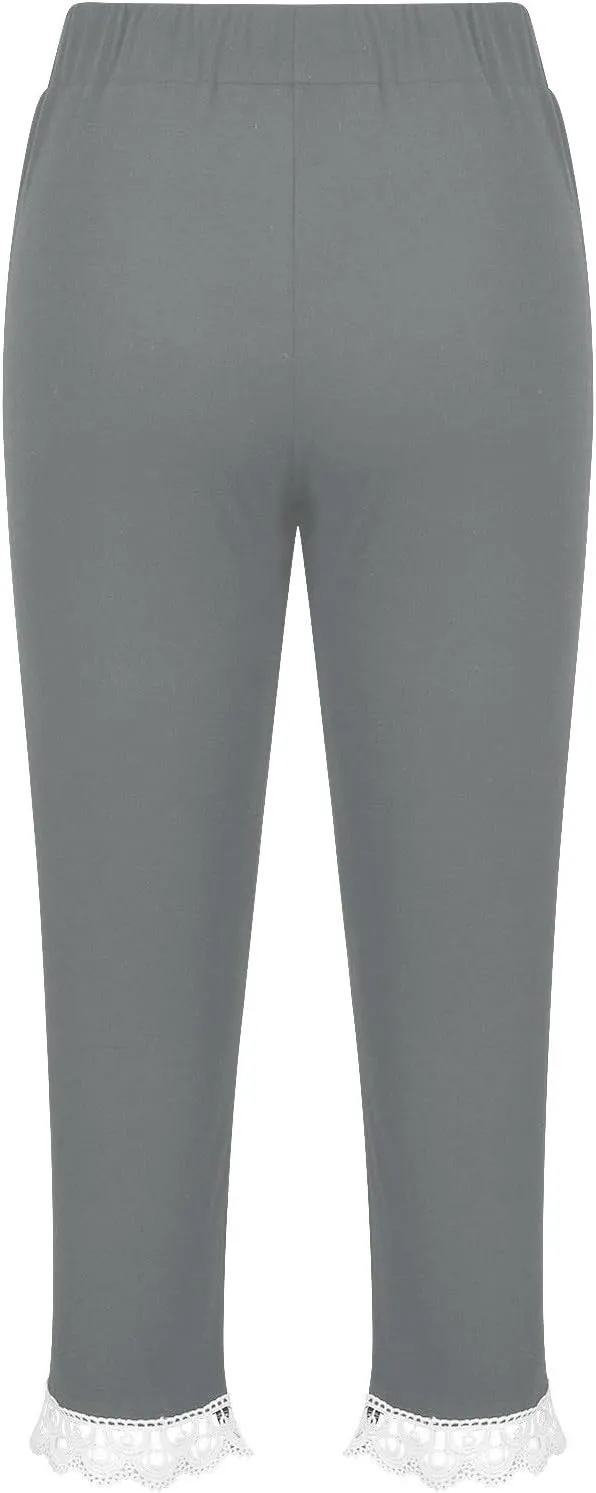 Girls Cutout Capri Leggings for Kids Yoga Cropped Pants Stretch Knee Length Lounge Pants Lace Trim Short Bottoms