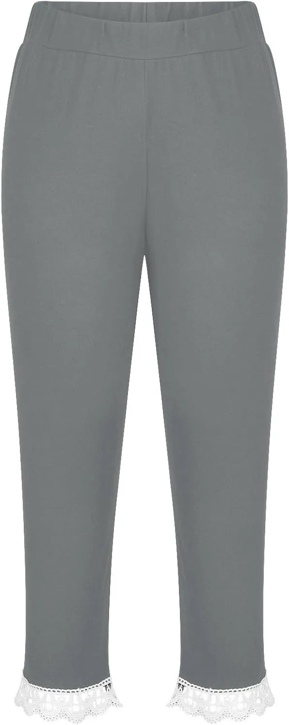 Girls Cutout Capri Leggings for Kids Yoga Cropped Pants Stretch Knee Length Lounge Pants Lace Trim Short Bottoms