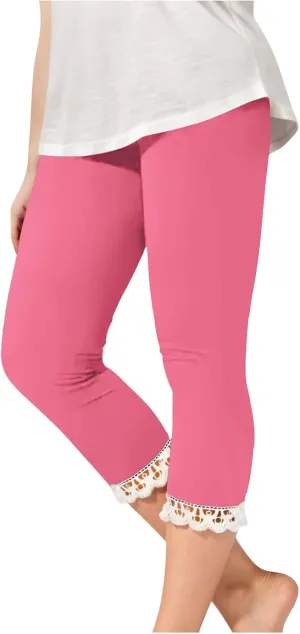 Girls Cutout Capri Leggings for Kids Yoga Cropped Pants Stretch Knee Length Lounge Pants Lace Trim Short Bottoms