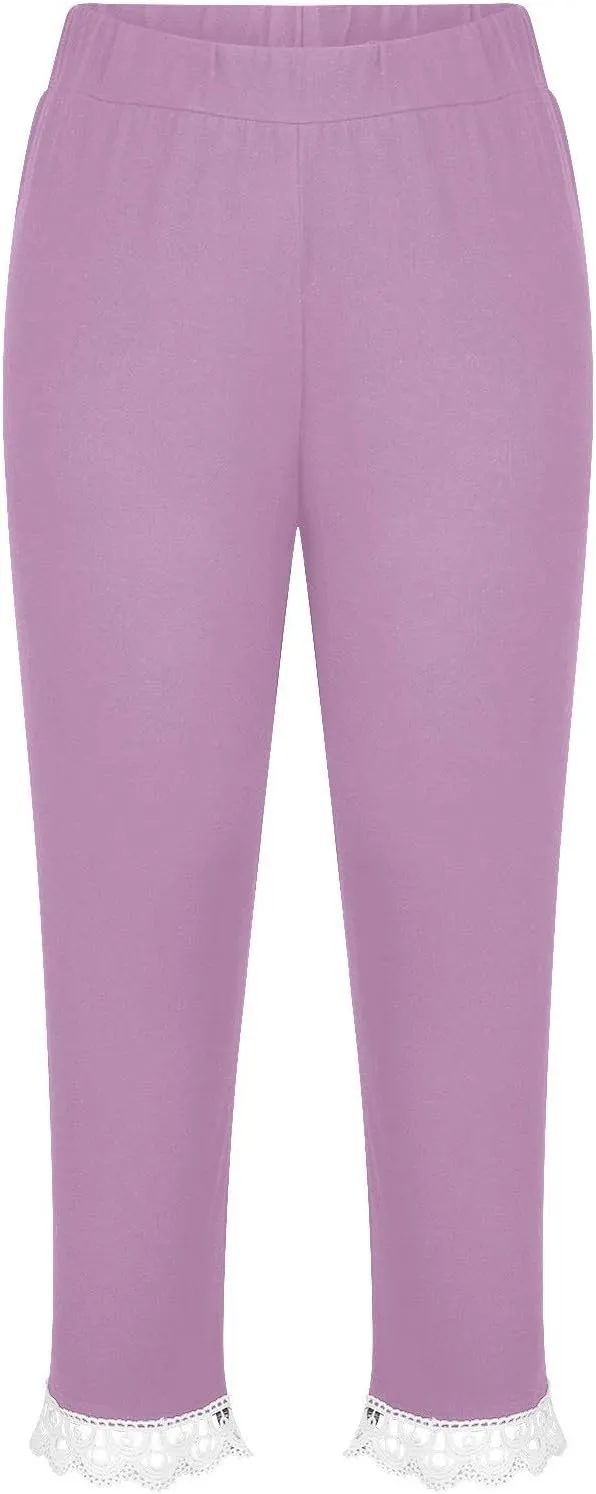 Girls Cutout Capri Leggings for Kids Yoga Cropped Pants Stretch Knee Length Lounge Pants Lace Trim Short Bottoms