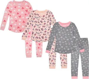 Girls’ Pajama Sets Multipack Snug Fit Soft Long Sleeve Pajama Tops & Sleepwear Pants
