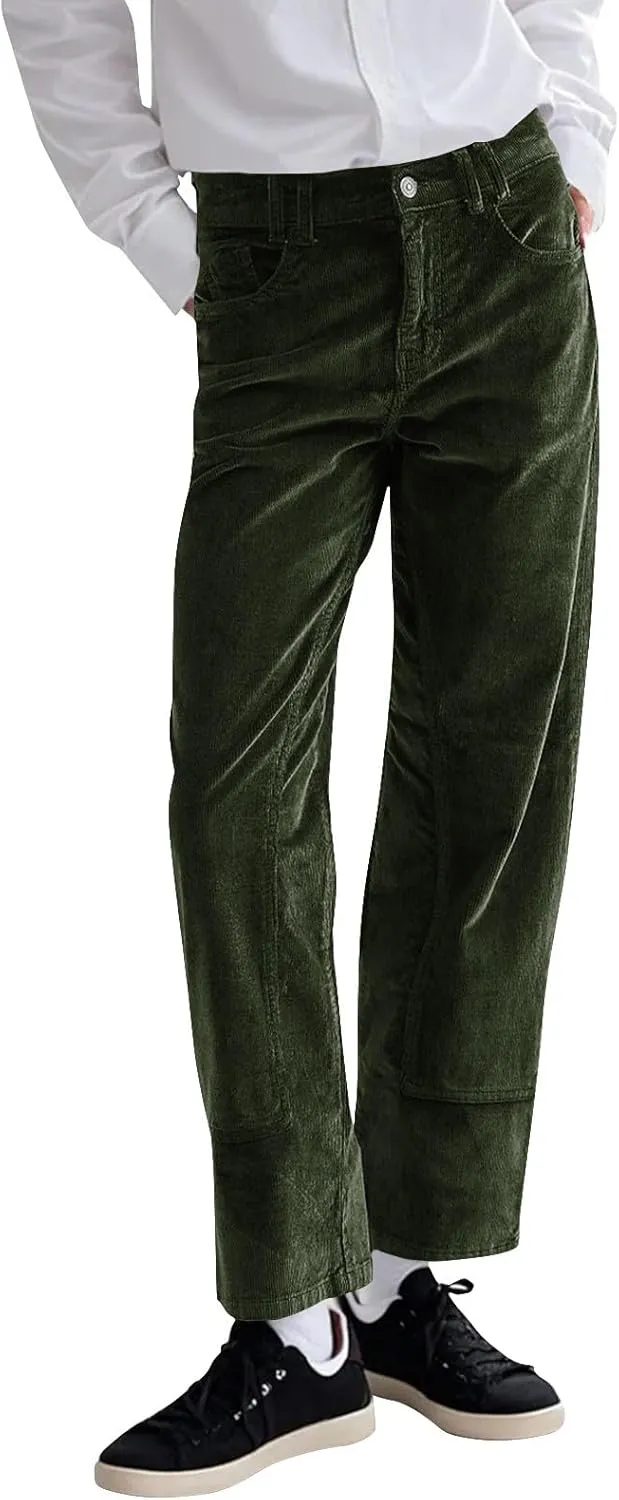 Gumipy Womens Corduroy Pants Trendy Casual Trousers Pants Loose Comfy Mid Rise Straight Leg Pants Lounge Pants with Pockets