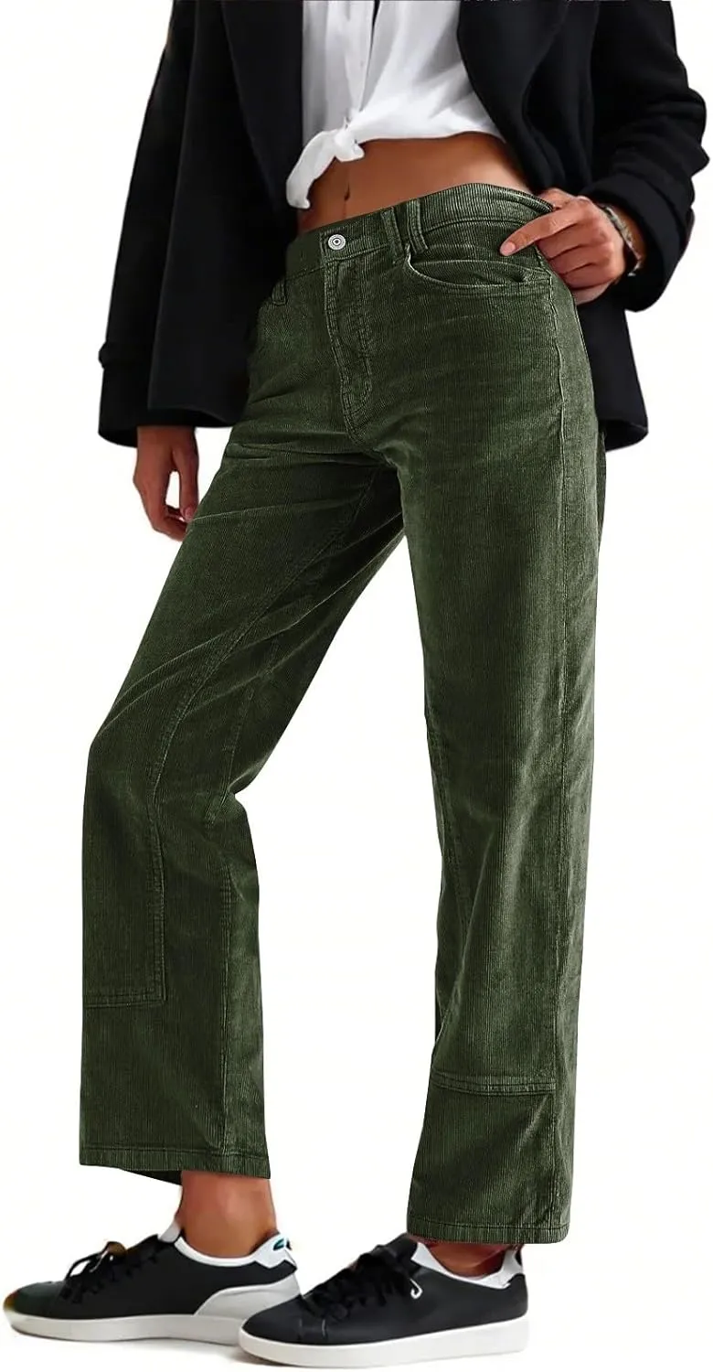 Gumipy Womens Corduroy Pants Trendy Casual Trousers Pants Loose Comfy Mid Rise Straight Leg Pants Lounge Pants with Pockets