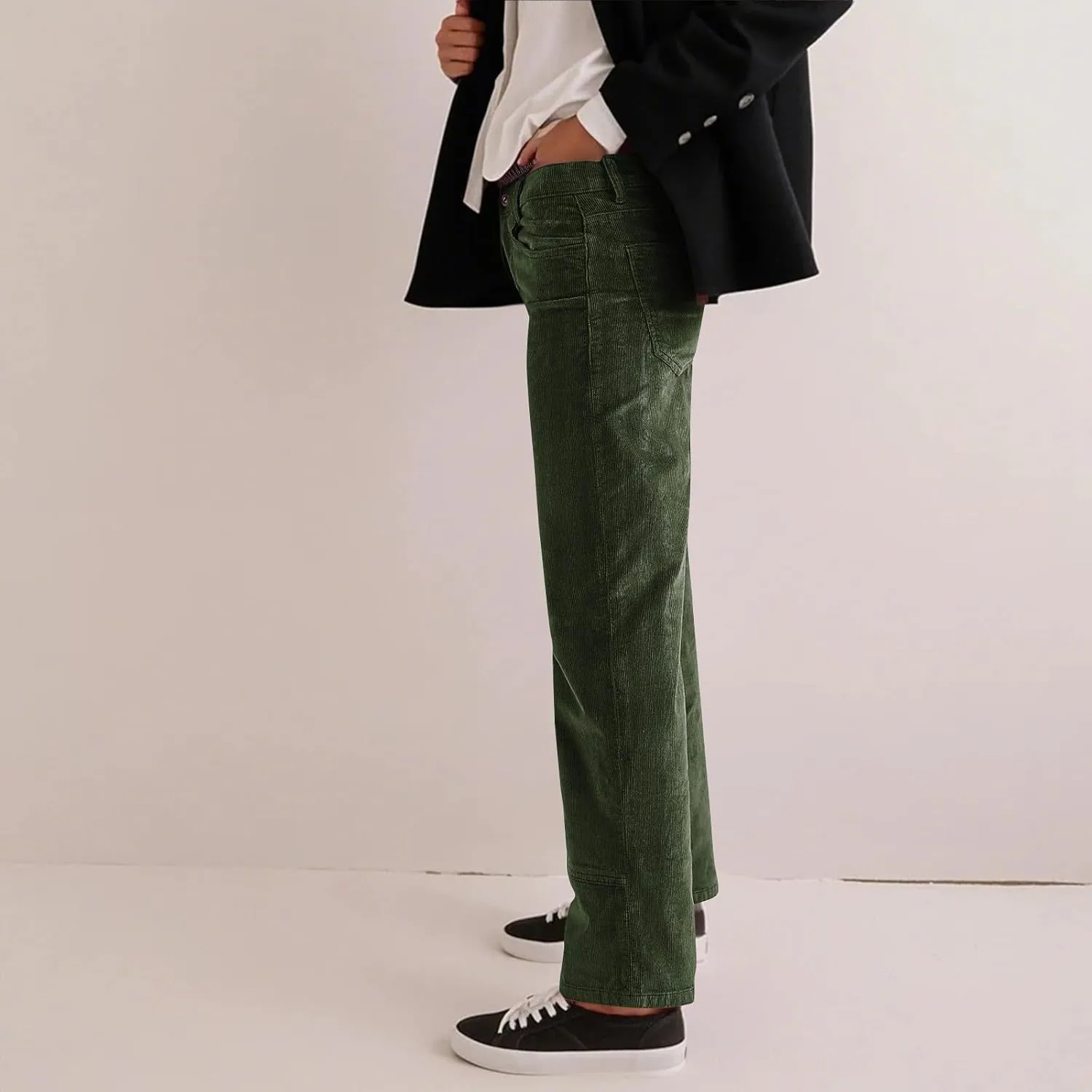 Gumipy Womens Corduroy Pants Trendy Casual Trousers Pants Loose Comfy Mid Rise Straight Leg Pants Lounge Pants with Pockets