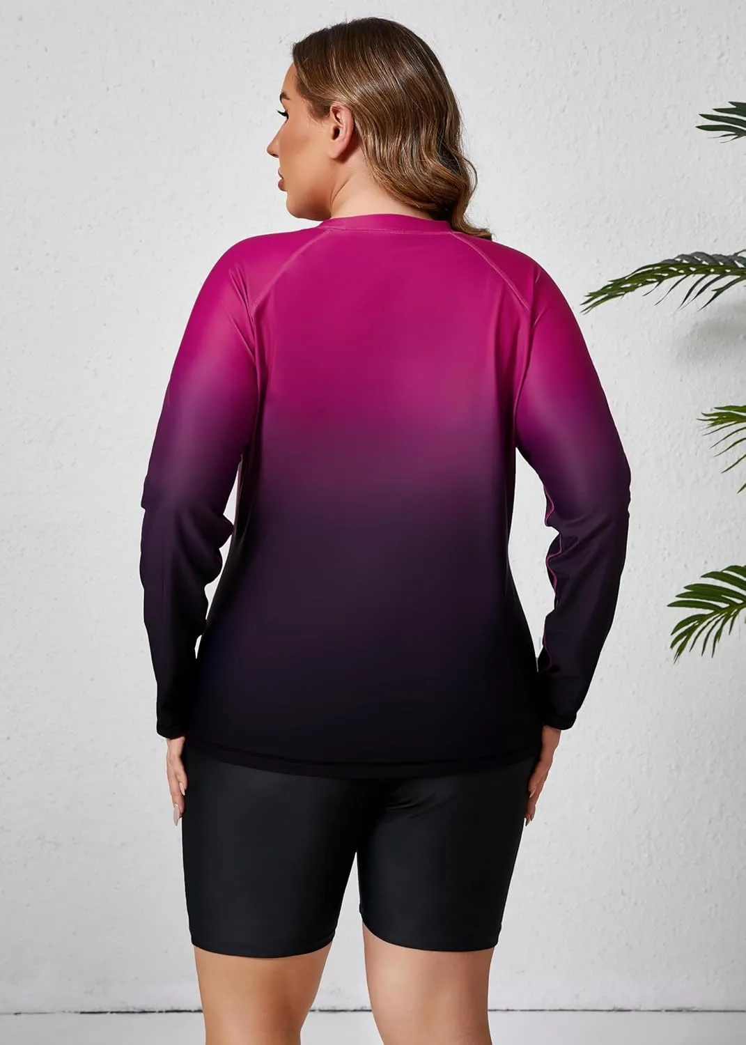 Halcurt Women's Built in Bra Long Sleeve Rash Guard Plus Size 2 Piece Swimsuit Shirt and Shorts