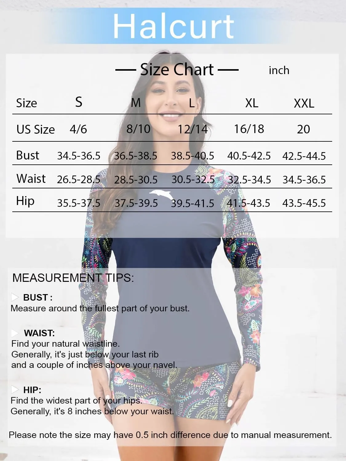 Halcurt Women's Built in Bra Rash Guard Long Sleeve Swimwear UPF 50 Two Piece Swim Shorts and Tops