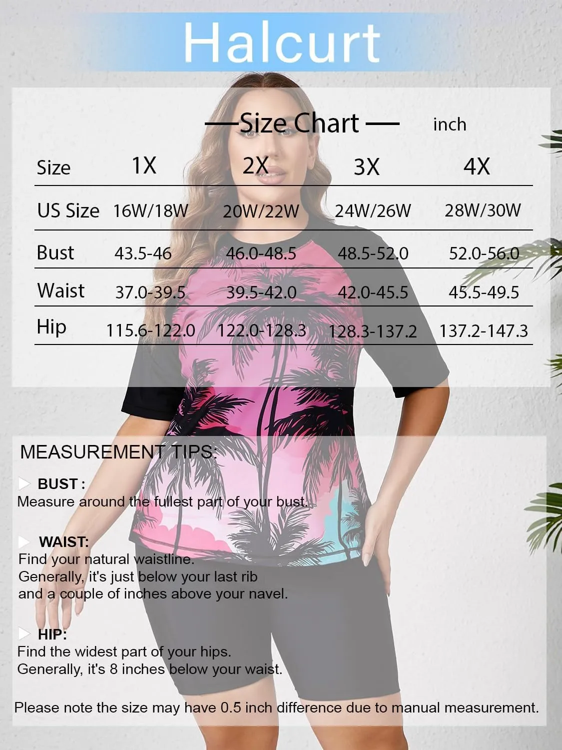 Halcurt Women's Plus Built in Bra Rash Guard Two Piece Swim Shirt and Pockets Boyleg Shorts