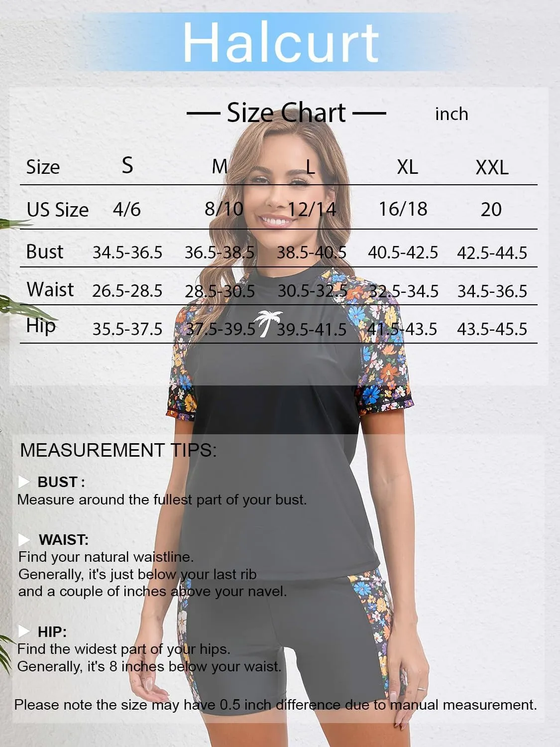 Halcurt Women's Two Piece Rash Guard Swim Shirts Built in Bra Swimsuit with Boyshorts with Pockets