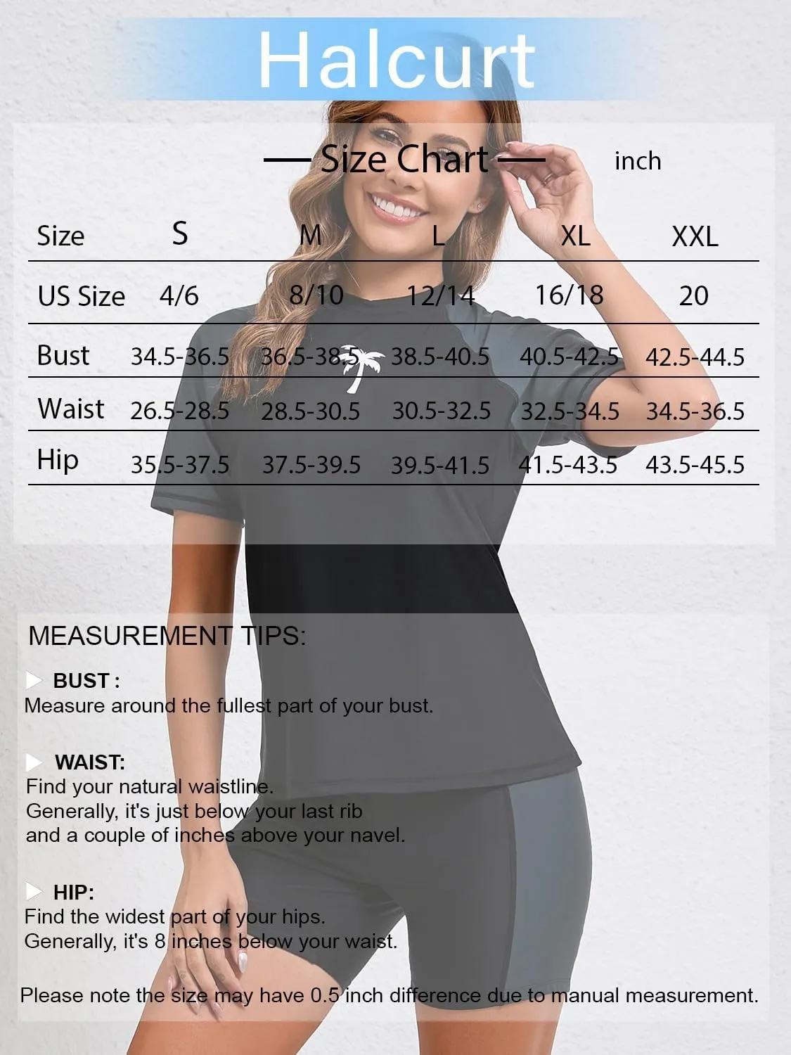 Halcurt Women's Two Piece Rash Guard Swim Shirts Built in Bra Swimsuit with Boyshorts with Pockets