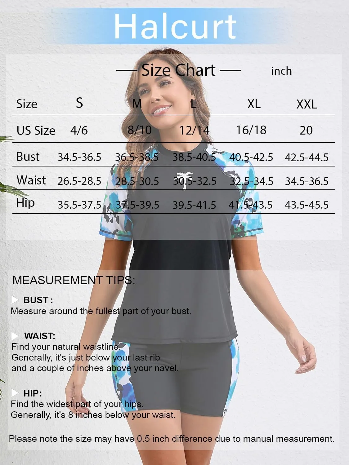 Halcurt Women's Two Piece Rash Guard Swim Shirts Built in Bra Swimsuit with Boyshorts with Pockets