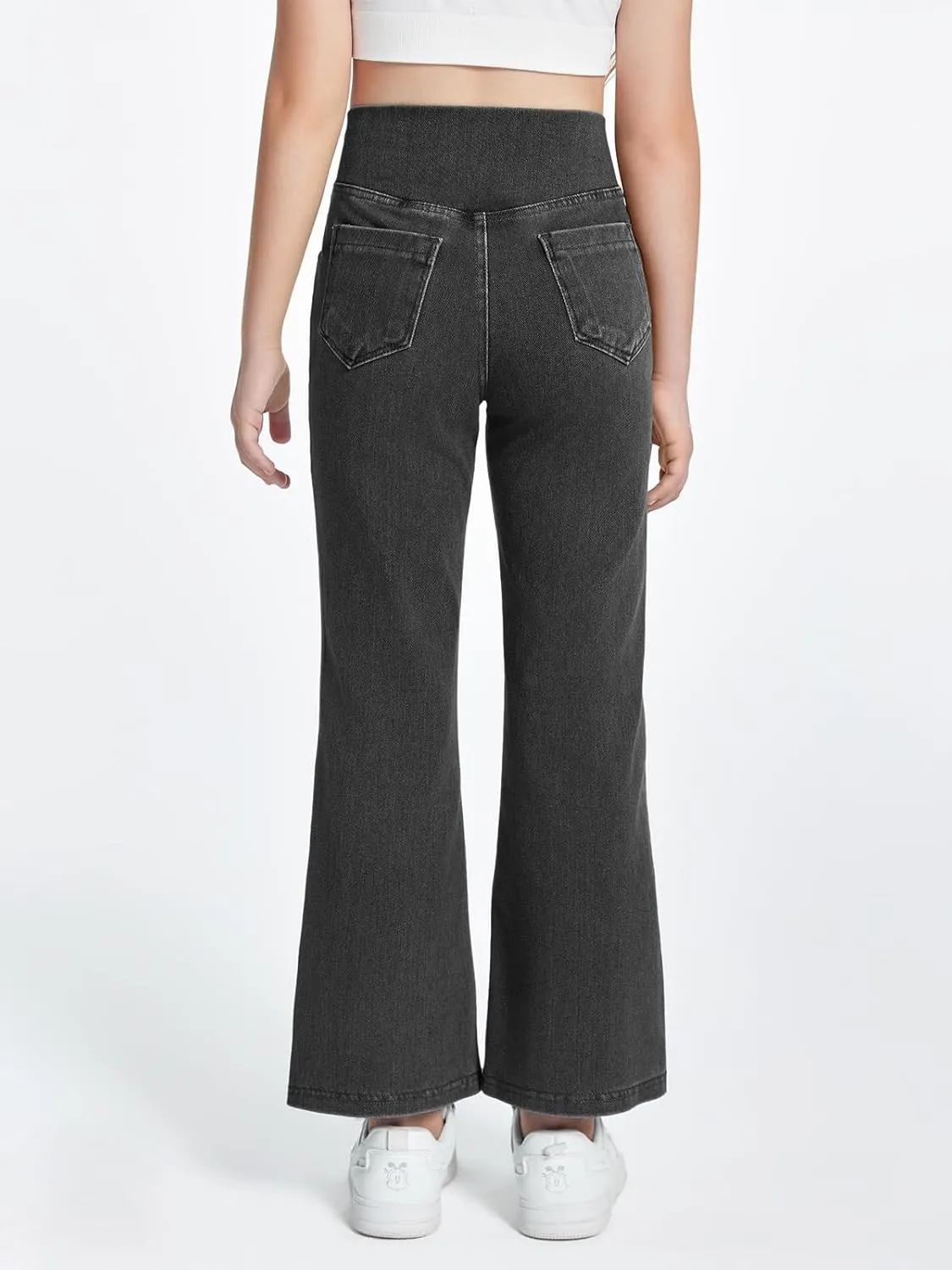 Haloumoning Girls Crossover Flare Jeans Stretchy Bootcut Yoga Pants Bell Bottoms with Pockets