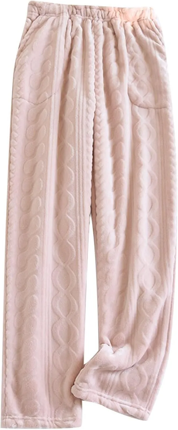HGps8w Womens Flannel Plush Pajama Pants - Warm Fuzzy Fleece Soft Outdoor Lounge Pants Comfy Fluffy Pjs Bottom Sleepwear