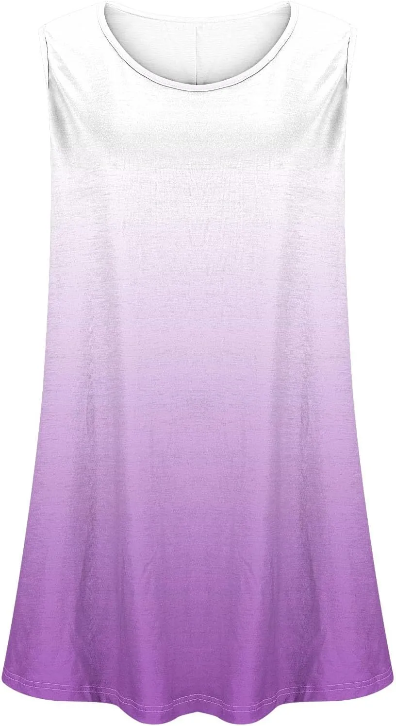 HGps8w Women's Plus Size Tank Tops Dressy Casual 2025 Summer Gradient Blouse Loose Crewneck Sleeveless Flowy Tunic T-Shirts
