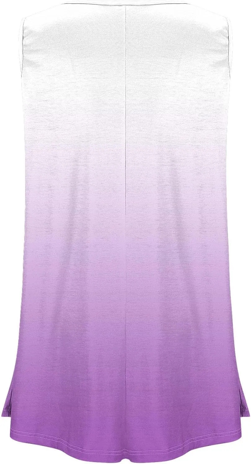 HGps8w Women's Plus Size Tank Tops Dressy Casual 2025 Summer Gradient Blouse Loose Crewneck Sleeveless Flowy Tunic T-Shirts