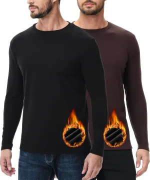 HUGE SPORTS Thermal Underwear for Men Long Sleeve Thermal Shirts Fleece Lined Crew Neck Base Layer Thermal Underwear Top