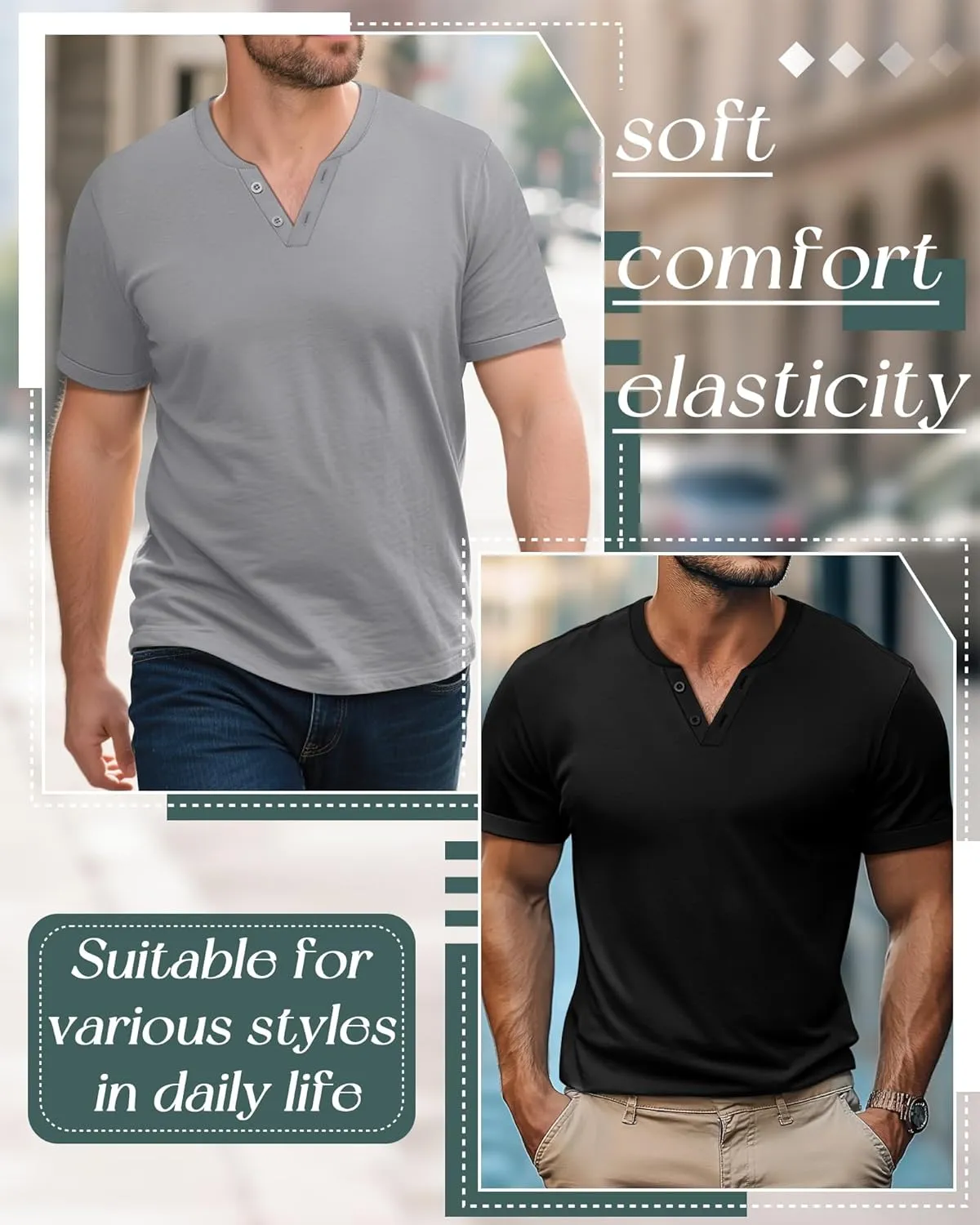 Huukeay 3 Pack Big and Tall Men's Short Sleeve Henley T Shirts Cotton Summer Casual Basic Tee Button Lightweight Stretch Top