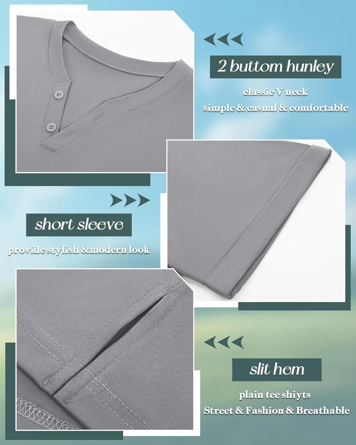 Huukeay 3 Pack Big and Tall Men's Short Sleeve Henley T Shirts Cotton Summer Casual Basic Tee Button Lightweight Stretch Top