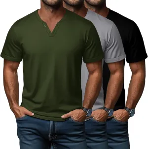 Huukeay 3 Pack Big and Tall Men's Short Sleeve Henley T Shirts Cotton Summer Casual Basic Tee Button Lightweight Stretch Top
