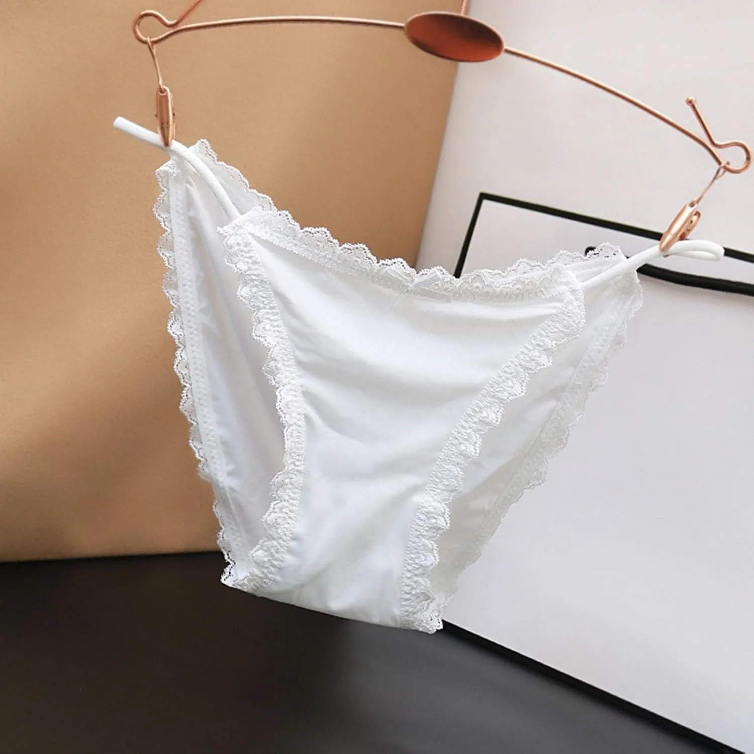 Ice Silk Sexy Panties for Women No Show Lace Bikini Panties Soft Underwear Funny Low Rise Cute Thongs Plus Size