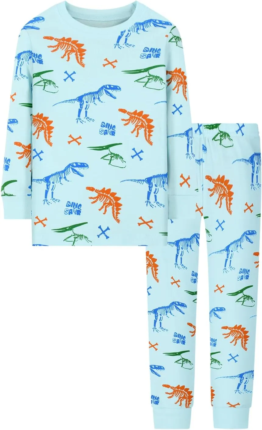 Joyond Boys' 4-Piece Snug Fit Cotton Pajama Set Size 2T-12Years, Kids Boys Long-Sleeve Clothes Top and Pants Sleepwear Sets