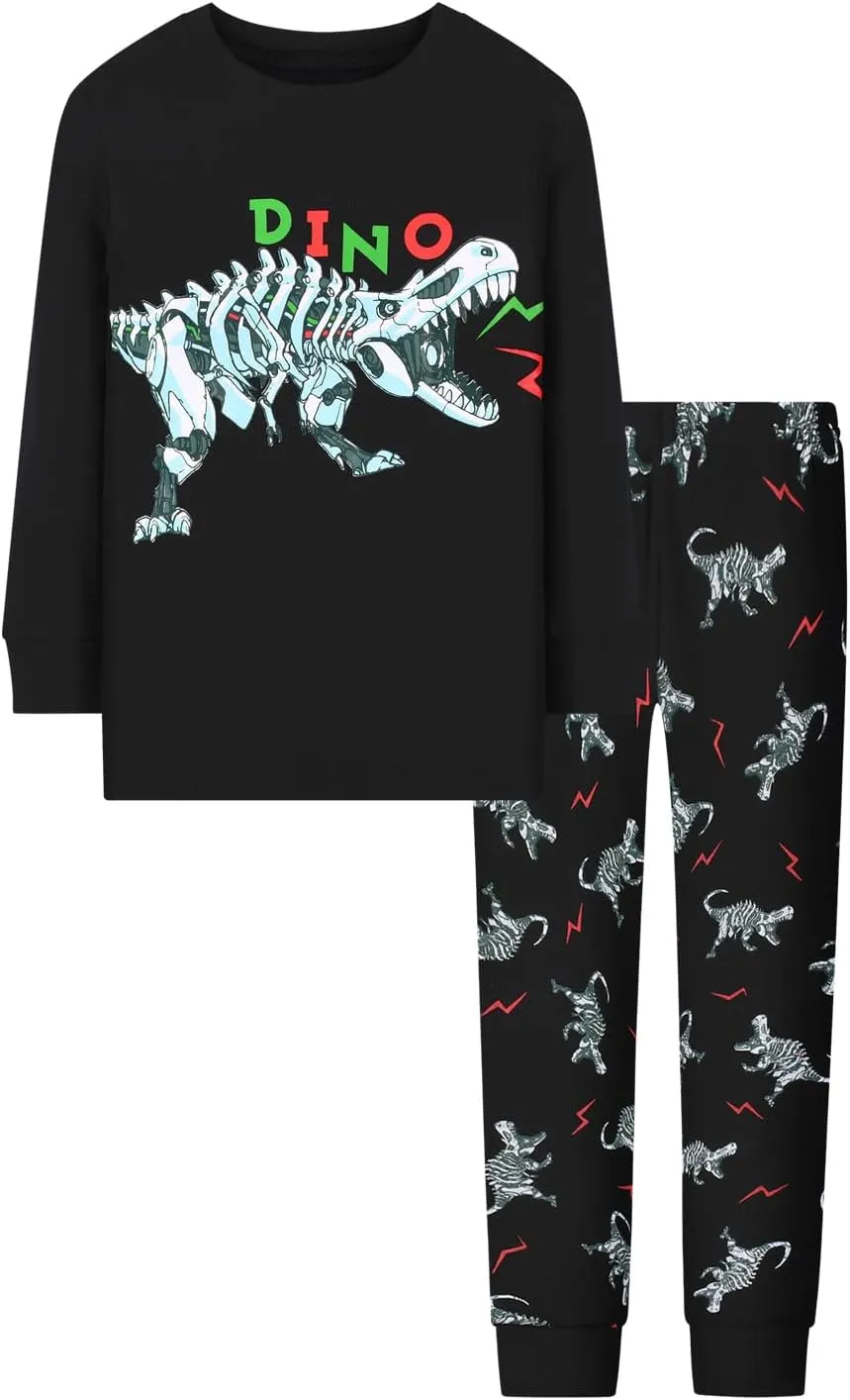 Joyond Boys' 4-Piece Snug Fit Cotton Pajama Set Size 2T-12Years, Kids Boys Long-Sleeve Clothes Top and Pants Sleepwear Sets