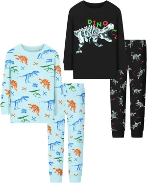 Joyond Boys' 4-Piece Snug Fit Cotton Pajama Set Size 2T-12Years, Kids Boys Long-Sleeve Clothes Top and Pants Sleepwear Sets