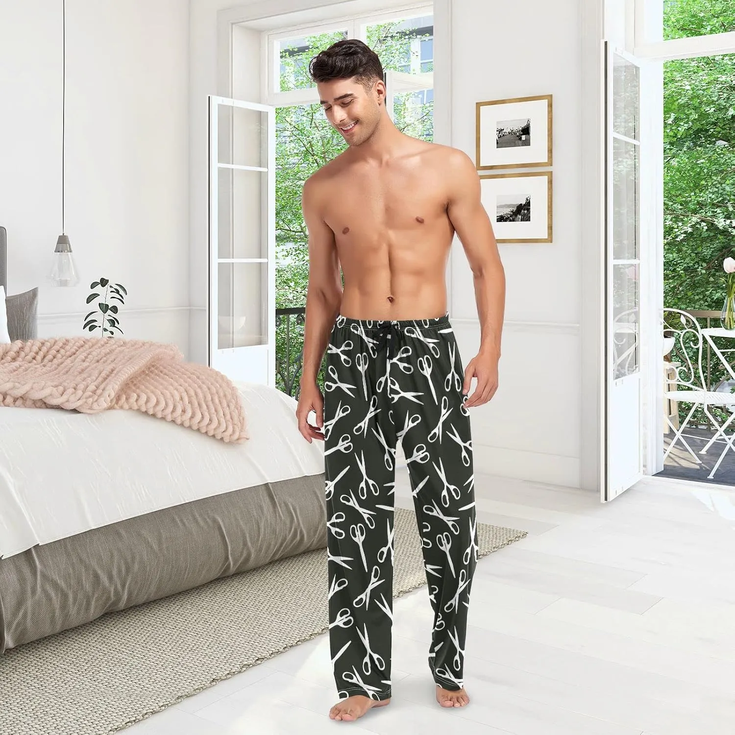 JUNZAN Mens Pajama Pants Scissor Seamless Pajama Bottoms for Men Lounge Pants S