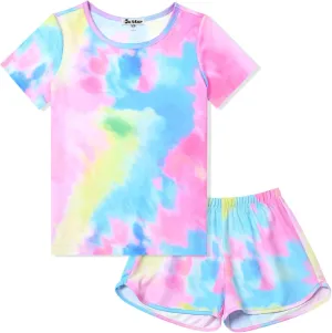 Jxstar Classic Girls Short-Sleeved Pajamas Two-Piece Summer Pj Sets 3-13Y