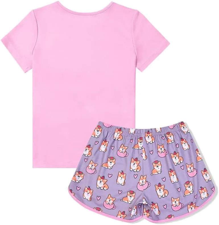 Jxstar Classic Girls Short-Sleeved Pajamas Two-Piece Summer Pj Sets 3-13Y