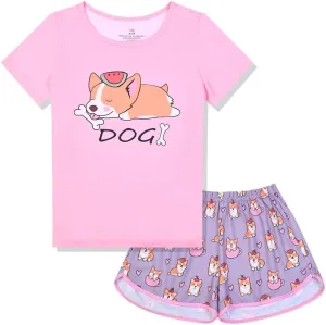 Jxstar Classic Girls Short-Sleeved Pajamas Two-Piece Summer Pj Sets 3-13Y