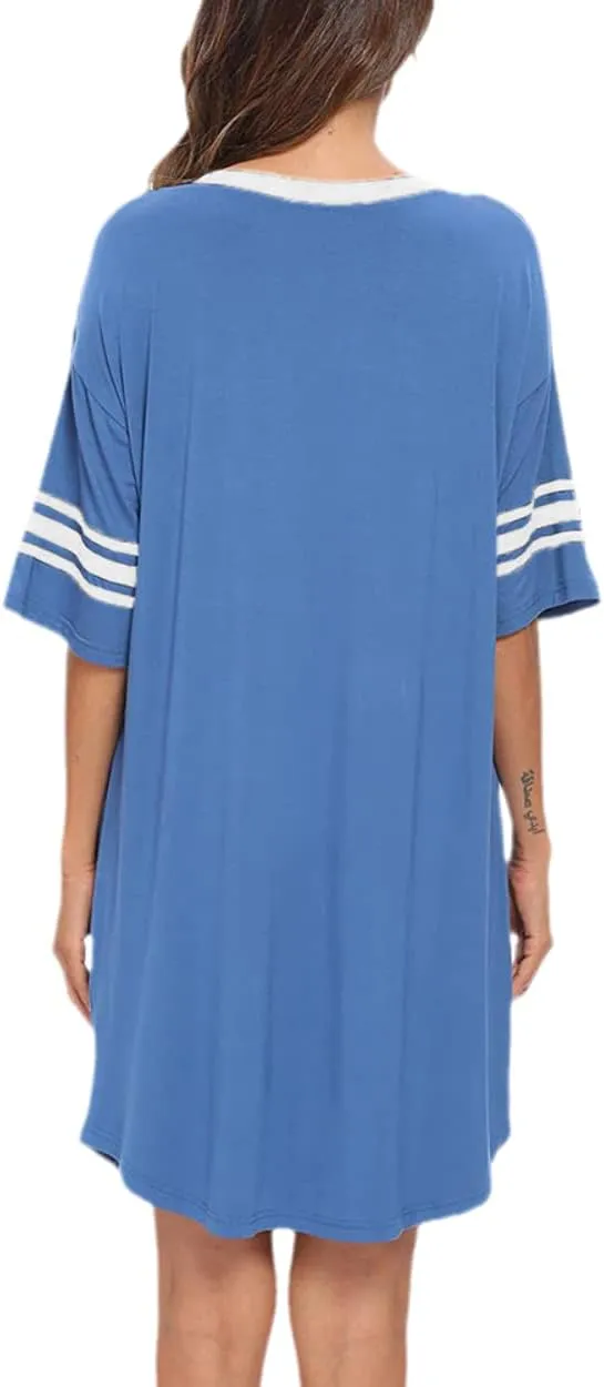 KAMONG Sleep Shirts for Women Short Sleeve Cotton Novelty Night Shirts V Neck Oversized Nightgowns Cute Printed Nightdress