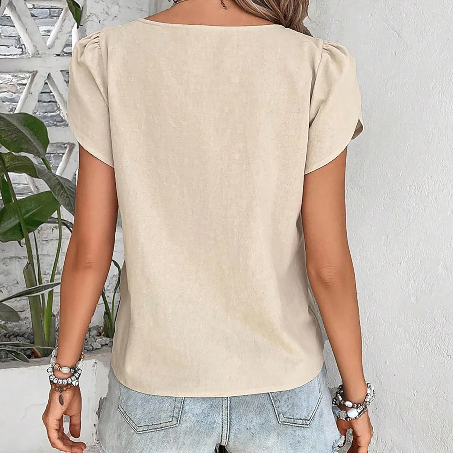 Lastesso Linen Tops for Women 2024 Casual Collared Business Blouses Tops Puff Sleeve Crop Shirts Loose Summer Work Clothes