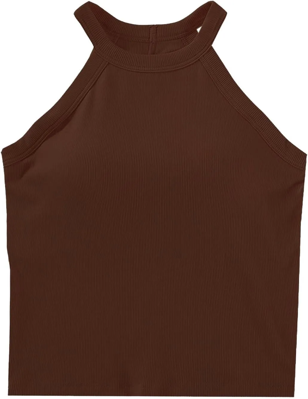 Lastesso Tank Tops with Built in Bras Sleeveless Racerback Casual Basic Ribbed Shirts High Neck Slim Fitted Crop Shirts