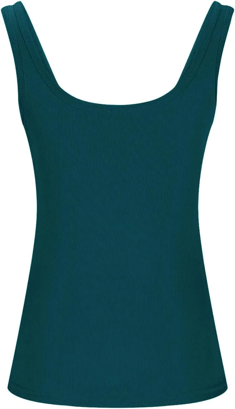 Lastesso Workout Tank Tops Woman Square Neck Sleeveless Stretch Blouses Slimming Fit Lightweight Summer Vacation Beach Shirts