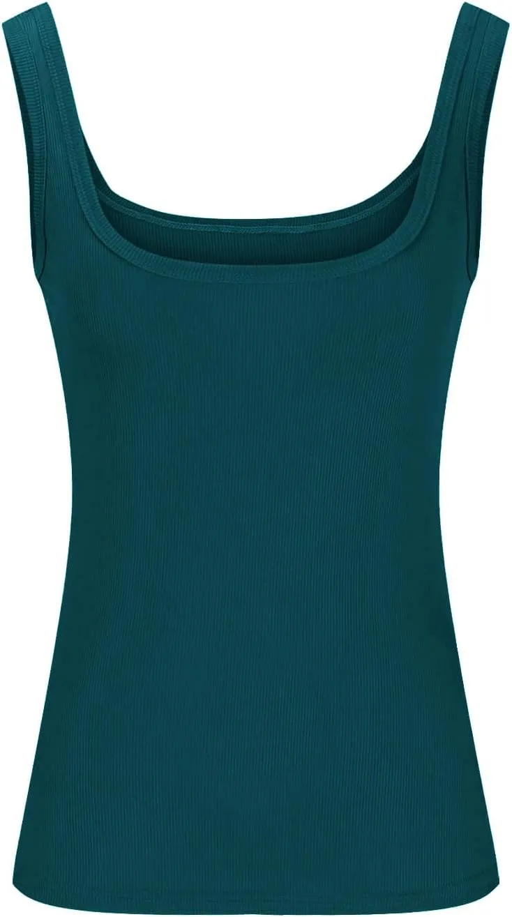 Lastesso Workout Tank Tops Woman Square Neck Sleeveless Stretch Blouses Slimming Fit Lightweight Summer Vacation Beach Shirts