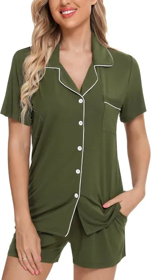 Leikar Womens Button Down Pajama Sets Bride Pajamas Sets Sleepwear Shorts Lounge Set