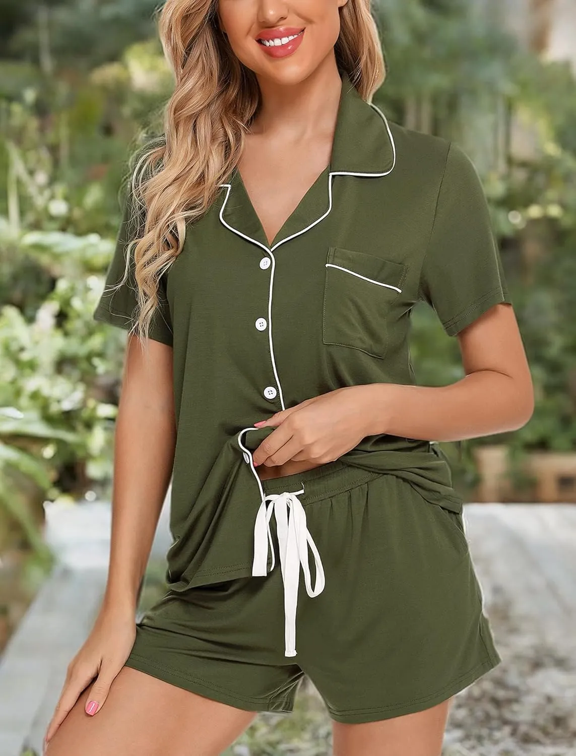 Leikar Womens Button Down Pajama Sets Bride Pajamas Sets Sleepwear Shorts Lounge Set