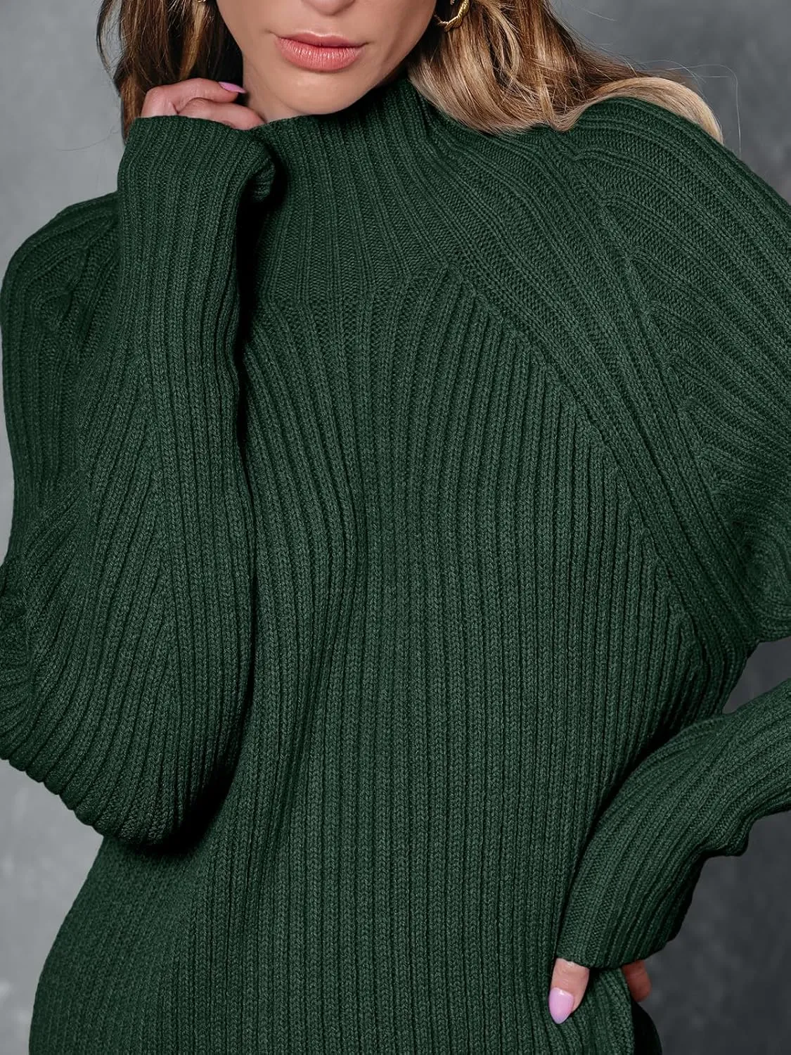 LILLUSORY Sweater Dresses for Women 2025 Fall Fashion Mock Neck Long Lantern Sleeve Oversized Outfits Knit Sweater Tops