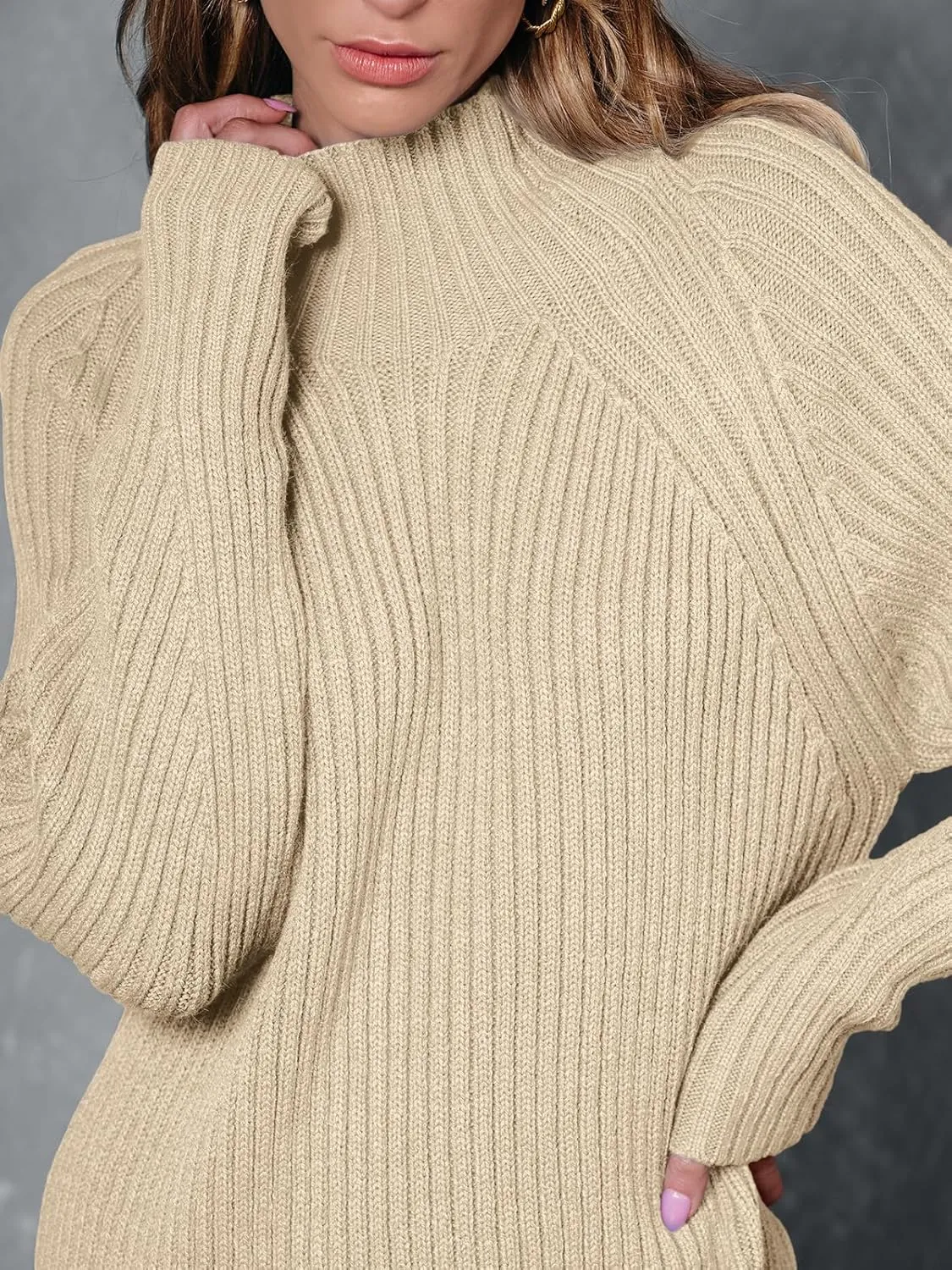 LILLUSORY Sweater Dresses for Women 2025 Fall Fashion Mock Neck Long Lantern Sleeve Oversized Outfits Knit Sweater Tops