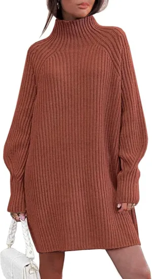 LILLUSORY Sweater Dresses for Women 2025 Fall Fashion Mock Neck Long Lantern Sleeve Oversized Outfits Knit Sweater Tops
