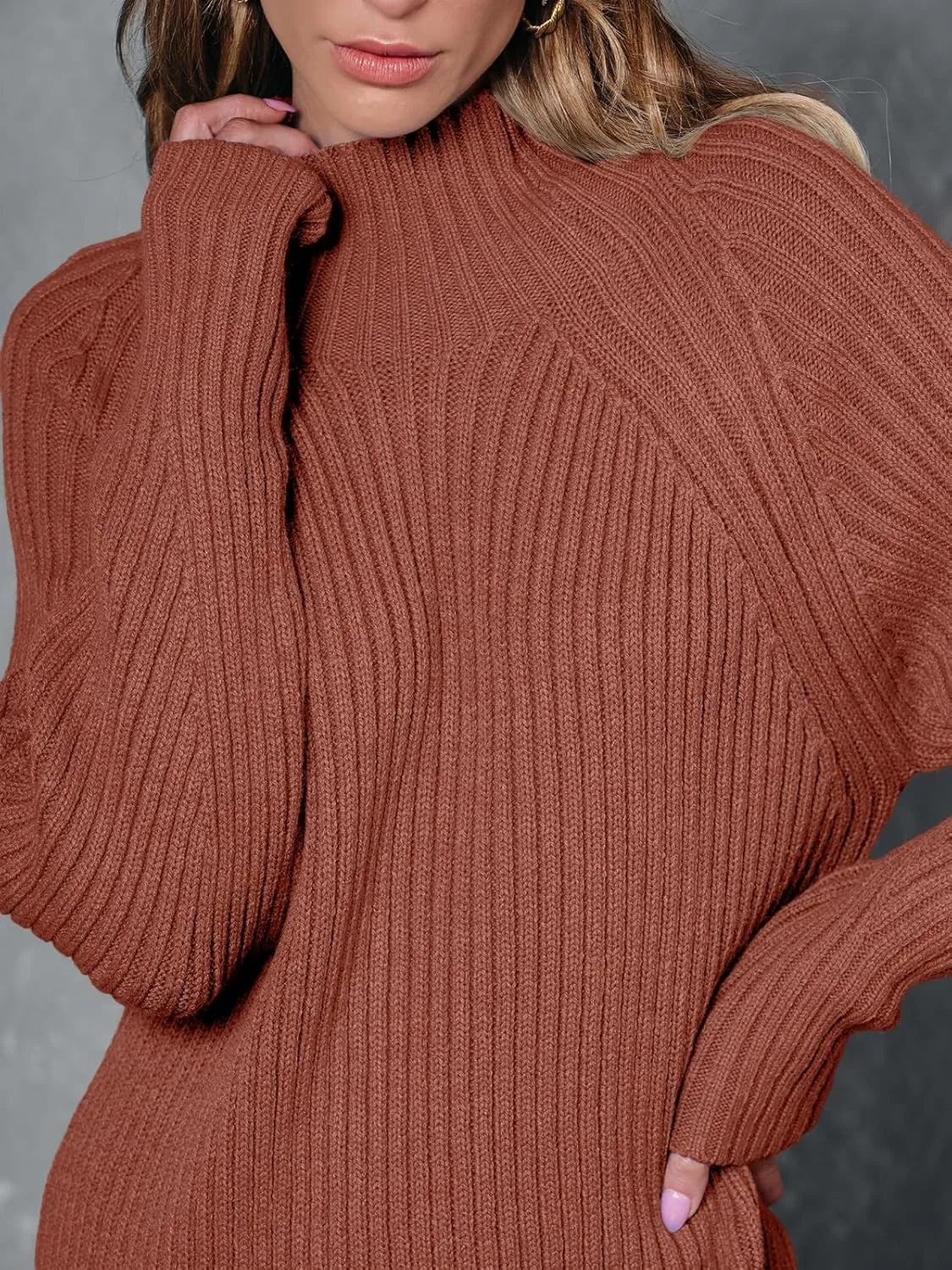 LILLUSORY Sweater Dresses for Women 2025 Fall Fashion Mock Neck Long Lantern Sleeve Oversized Outfits Knit Sweater Tops