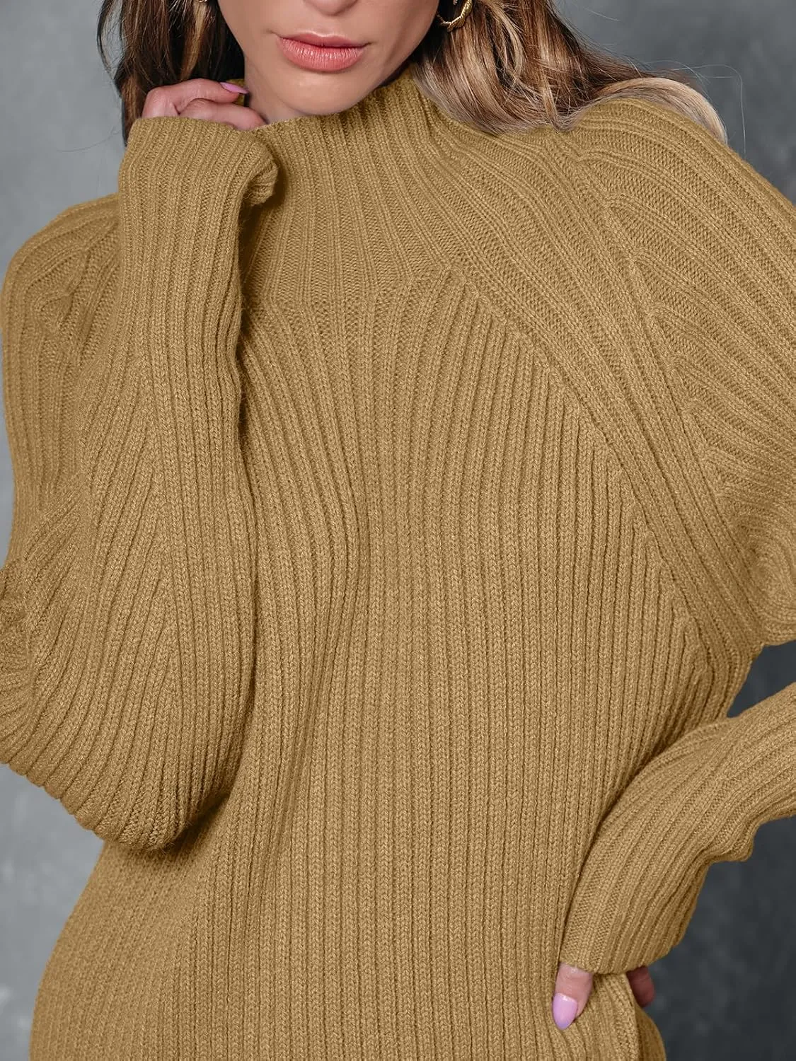 LILLUSORY Sweater Dresses for Women 2025 Fall Fashion Mock Neck Long Lantern Sleeve Oversized Outfits Knit Sweater Tops