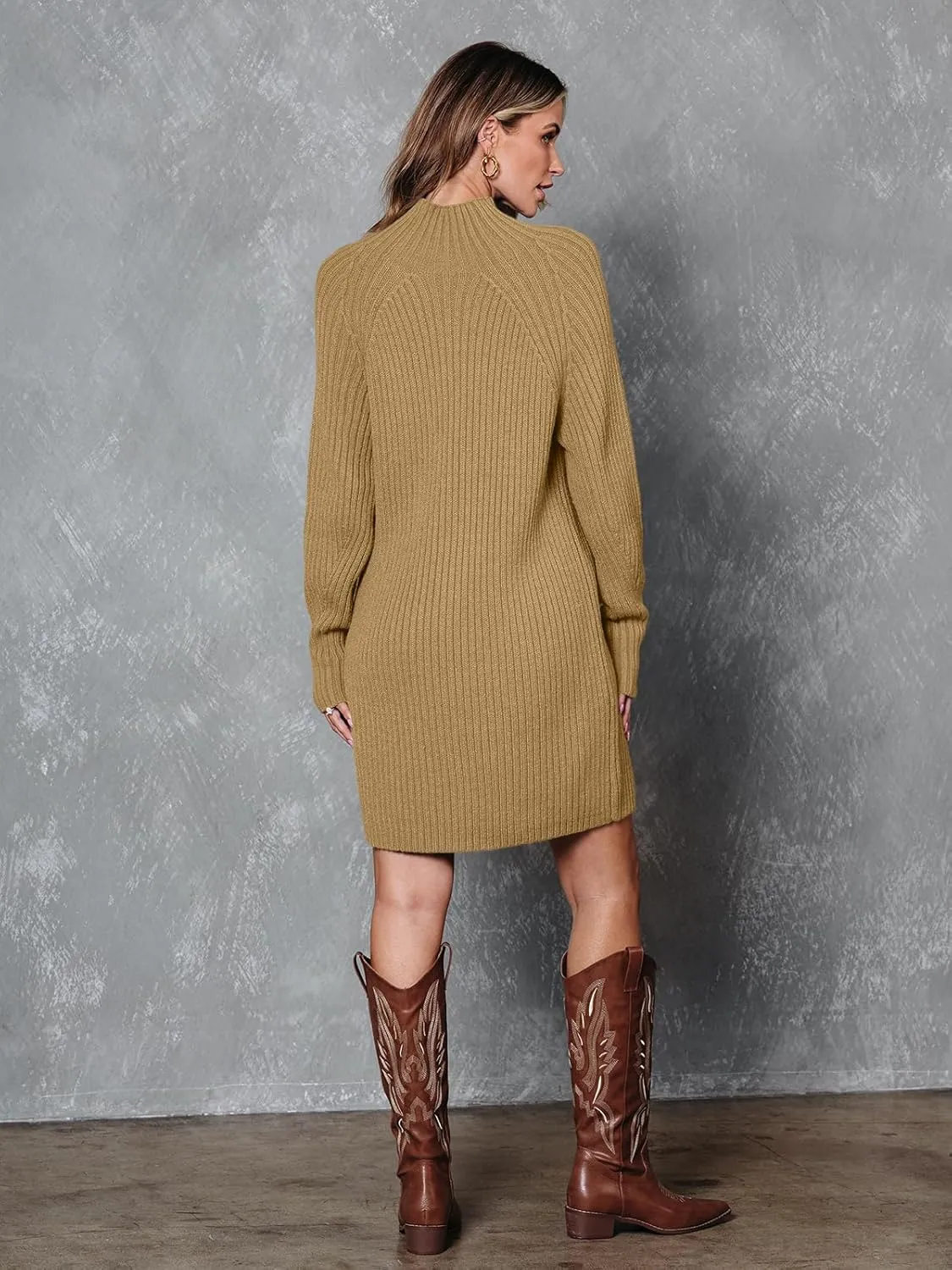 LILLUSORY Sweater Dresses for Women 2025 Fall Fashion Mock Neck Long Lantern Sleeve Oversized Outfits Knit Sweater Tops