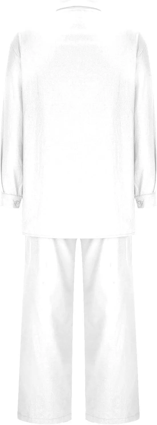 Linen Sets for Women 2 Piece 2025 Long Sleeve Shirts Wide Leg Trousers Loose Fit Dressy Cotton Linen Sets Outfits