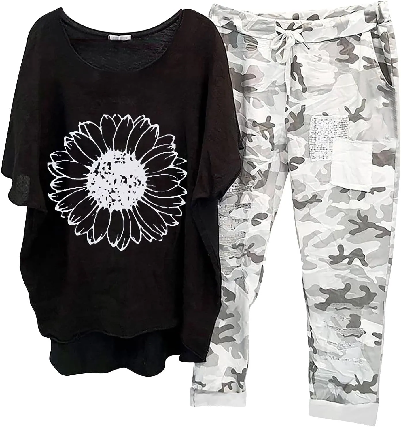 Linen Sets for Women Prints Button Shirt High Waist Loose Pocket Pant Two Top And Bottom Set Active Wear Sets for