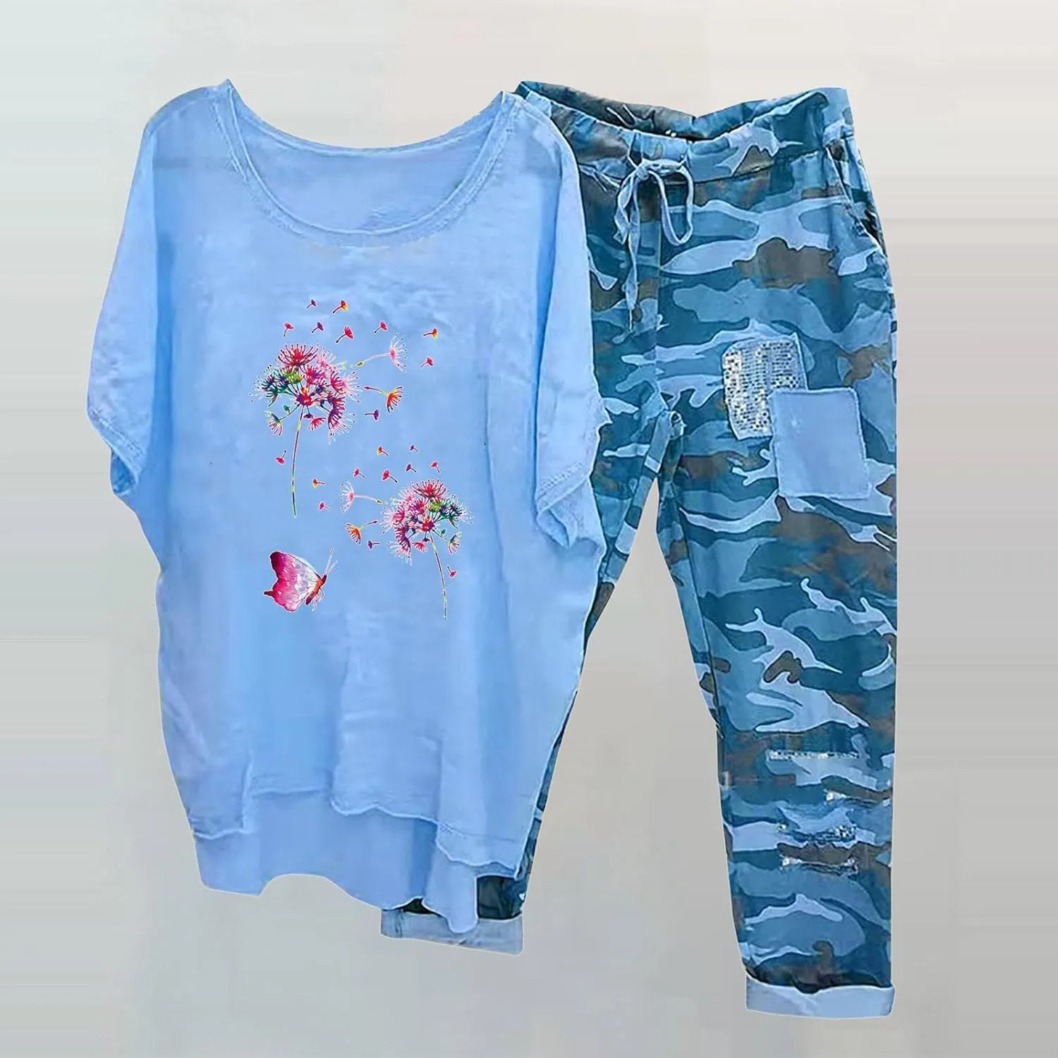 Linen Sets for Women Prints Button Shirt High Waist Loose Pocket Pant Two Top And Bottom Set Active Wear Sets for