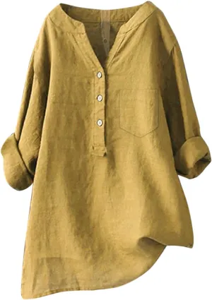 Linen Shirts for Women 2025 Spring Summer Plus Size Long Sleeve Tops Dressy Casual Loose Comfy Work Gauze Blouses